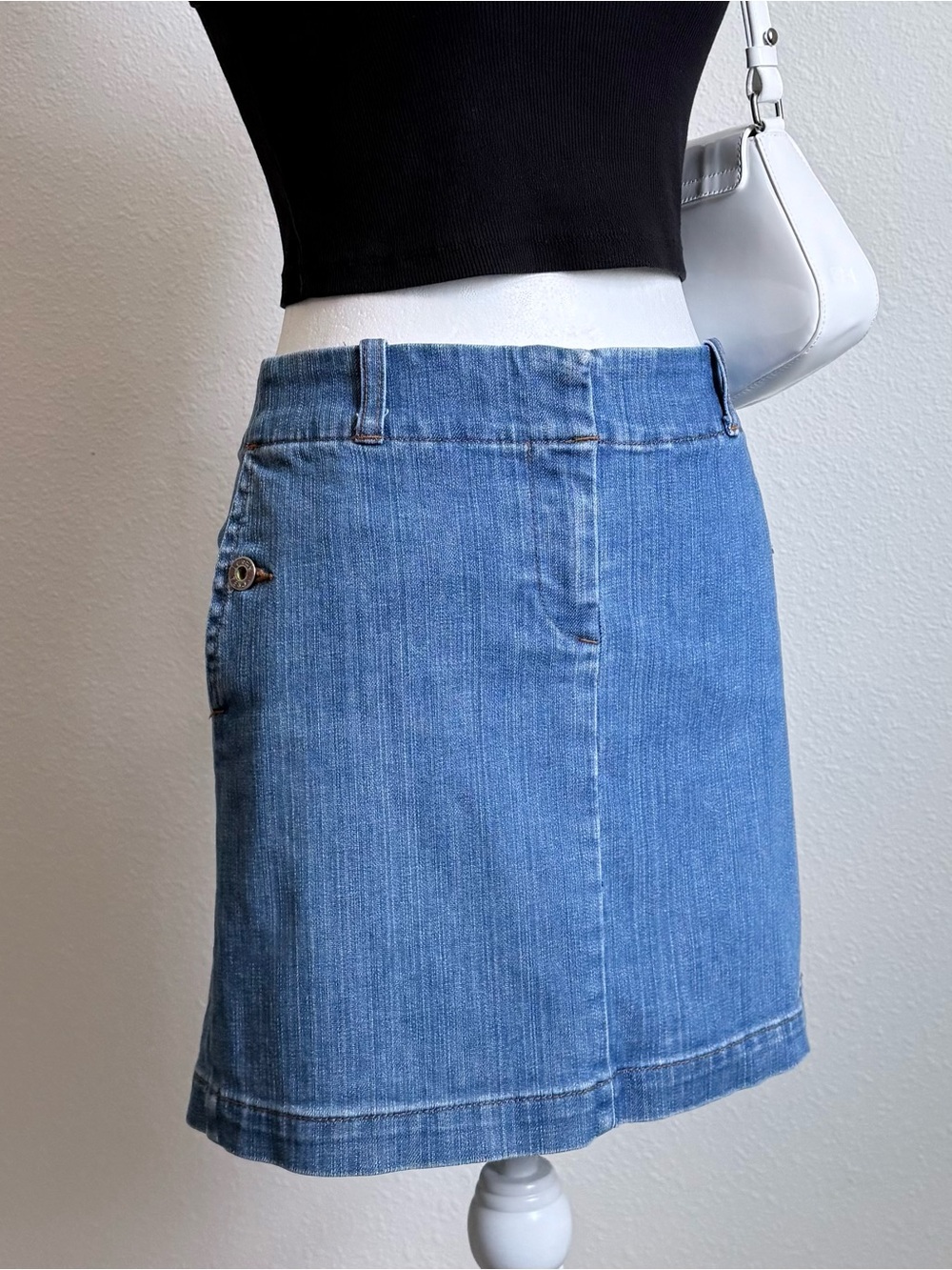 Y2K J Crew Low Rise Denim Mini Skirt Mcbling Coastal Cowgirl Grunge - Picture 3 of 10
